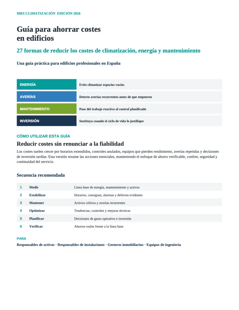 Portada de la guía para ahorrar costes en edificios de MRS Climatización